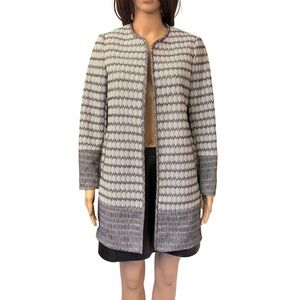 H&M Women's Open Front Overcoat Jacket Size 8 Gray Collarless Long Sleeves EUC